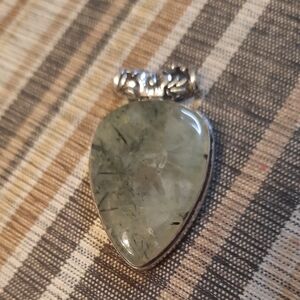 Green Prehnite Teardrop Pendant with Silverplated Bail - Women Jewelry